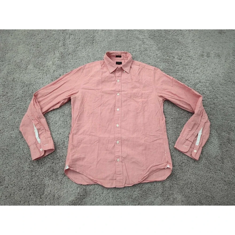 J Crew Button Up Shirt Mens Medium Orange Slim‎ Preppy Casual Office